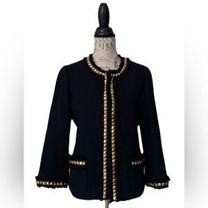 Kate Spade Gold Studded Black Tweed Tabitha Jacket Size 8